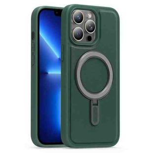 For iPhone 13 Pro Silver Shield MagSafe Holder Shockproof Phone Case(Green)