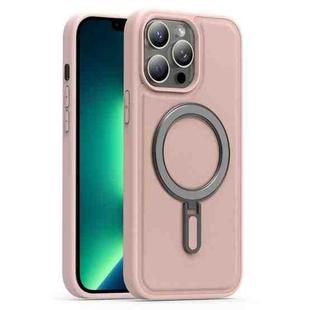 For iPhone 13 Pro Max Silver Shield MagSafe Holder Shockproof Phone Case(Pink)