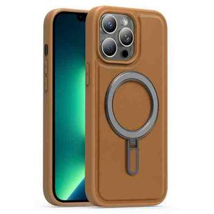 For iPhone 13 Pro Max Silver Shield MagSafe Holder Shockproof Phone Case(Brown)
