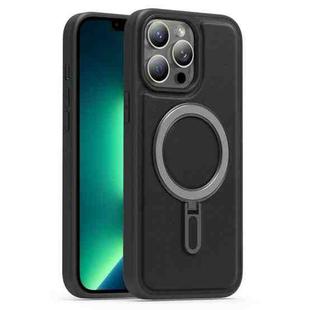 For iPhone 13 Pro Max Silver Shield MagSafe Holder Shockproof Phone Case(Black)