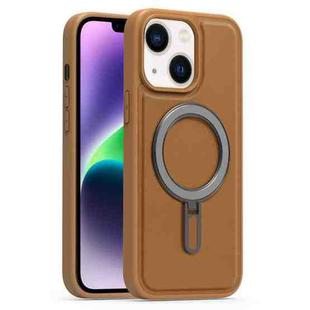For iPhone 14 Silver Shield MagSafe Holder Shockproof Phone Case(Brown)