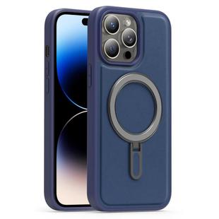 For iPhone 14 Pro Silver Shield MagSafe Holder Shockproof Phone Case(Deep Blue)