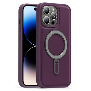For iPhone 14 Pro Silver Shield MagSafe Holder Shockproof Phone Case(Purple)