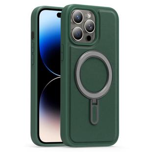 For iPhone 14 Pro Silver Shield MagSafe Holder Shockproof Phone Case(Green)