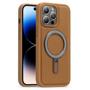For iPhone 14 Pro Silver Shield MagSafe Holder Shockproof Phone Case(Brown)