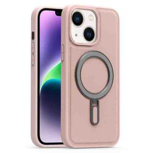 For iPhone 14 Plus Silver Shield MagSafe Holder Shockproof Phone Case(Pink)
