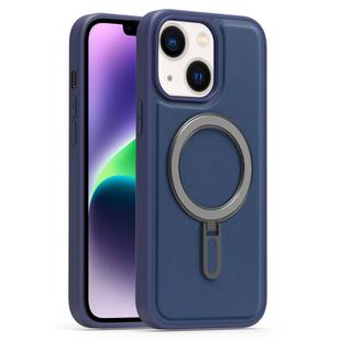 For iPhone 14 Plus Silver Shield MagSafe Holder Shockproof Phone Case(Deep Blue)