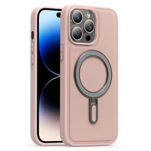 For iPhone 14 Pro Max Silver Shield MagSafe Holder Shockproof Phone Case(Pink)