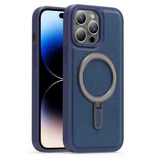 For iPhone 14 Pro Max Silver Shield MagSafe Holder Shockproof Phone Case(Deep Blue)