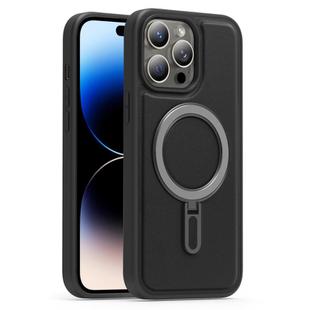 For iPhone 14 Pro Max Silver Shield MagSafe Holder Shockproof Phone Case(Black)