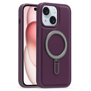 For iPhone 15 Silver Shield MagSafe Holder Shockproof Phone Case(Purple)