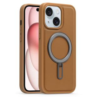 For iPhone 15 Plus Silver Shield MagSafe Holder Shockproof Phone Case(Brown)