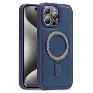 For iPhone 15 Pro Silver Shield MagSafe Holder Shockproof Phone Case(Deep Blue)