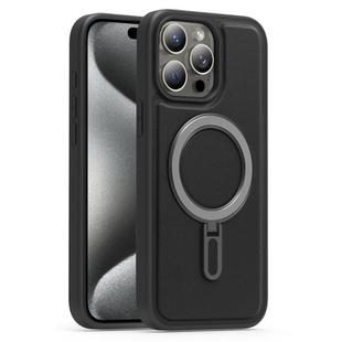 For iPhone 15 Pro Silver Shield MagSafe Holder Shockproof Phone Case(Black)