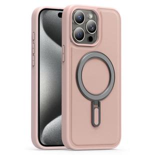 For iPhone 15 Pro Max Silver Shield MagSafe Holder Shockproof Phone Case(Pink)