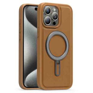 For iPhone 15 Pro Max Silver Shield MagSafe Holder Shockproof Phone Case(Brown)