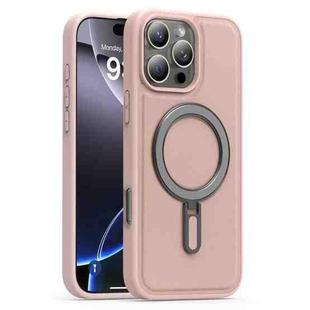 For iPhone 16 Pro Max Silver Shield MagSafe Holder Shockproof Phone Case(Pink)