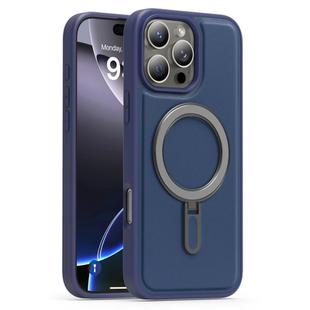 For iPhone 16 Pro Max Silver Shield MagSafe Holder Shockproof Phone Case(Deep Blue)
