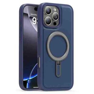 For iPhone 16 Pro Silver Shield MagSafe Holder Shockproof Phone Case(Deep Blue)