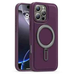 For iPhone 16 Pro Silver Shield MagSafe Holder Shockproof Phone Case(Purple)