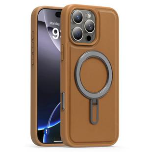 For iPhone 16 Pro Silver Shield MagSafe Holder Shockproof Phone Case(Brown)