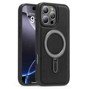 For iPhone 16 Pro Silver Shield MagSafe Holder Shockproof Phone Case(Black)
