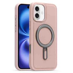 For iPhone 16 Plus Silver Shield MagSafe Holder Shockproof Phone Case(Pink)