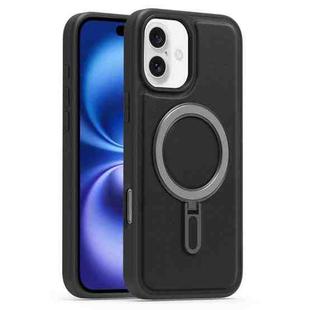 For iPhone 16 Silver Shield MagSafe Holder Shockproof Phone Case(Black)