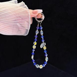 Alloy Zhaofu Crystal Beaded Phone Chain(Blue)
