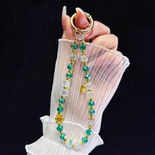 Alloy Zhaofu Crystal Beaded Phone Chain(Green)
