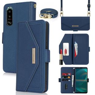 For Sony Xperia 5 III Cross Texture Crossbody Lanyard Leather Phone Case(Blue)