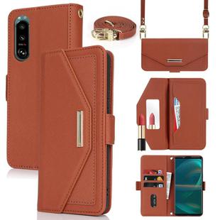 For Sony Xperia 5 III Cross Texture Crossbody Lanyard Leather Phone Case(Brown)