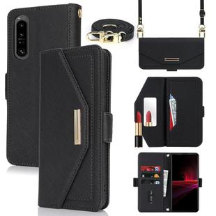 For Sony Xperia 1 III Cross Texture Crossbody Lanyard Leather Phone Case(Black)