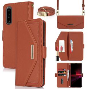 For Sony Xperia 1 III Cross Texture Crossbody Lanyard Leather Phone Case(Brown)