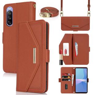 For Sony Xperia 10 III Cross Texture Crossbody Lanyard Leather Phone Case(Brown)