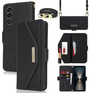 For Sony Xperia 1 VI Cross Texture Crossbody Lanyard Leather Phone Case(Black)