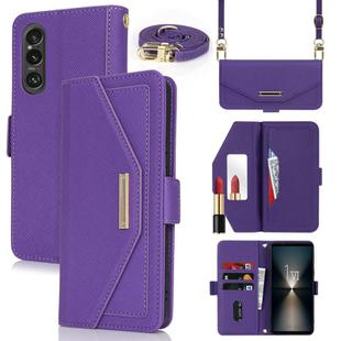For Sony Xperia 1 VI Cross Texture Crossbody Lanyard Leather Phone Case(Purple)