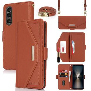 For Sony Xperia 1 VI Cross Texture Crossbody Lanyard Leather Phone Case(Brown)