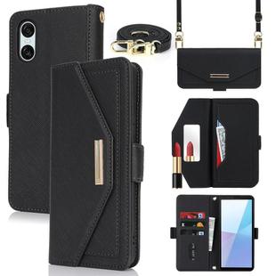 For Sony Xperia 10 VI Cross Texture Crossbody Lanyard Leather Phone Case(Black)