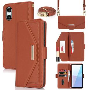For Sony Xperia 10 VI Cross Texture Crossbody Lanyard Leather Phone Case(Brown)