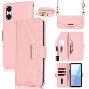 For Sony Xperia 10 VI Cross Texture Crossbody Lanyard Leather Phone Case(Pink)