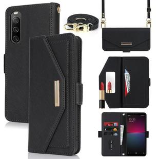 For Sony Xperia 10 IV Cross Texture Crossbody Lanyard Leather Phone Case(Black)