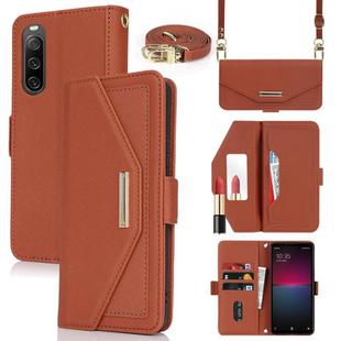 For Sony Xperia 10 IV Cross Texture Crossbody Lanyard Leather Phone Case(Brown)
