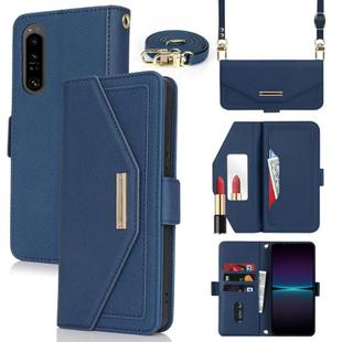 For Sony Xperia 1 IV Cross Texture Crossbody Lanyard Leather Phone Case(Blue)