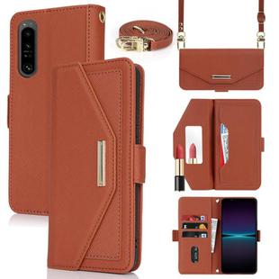 For Sony Xperia 1 IV Cross Texture Crossbody Lanyard Leather Phone Case(Brown)