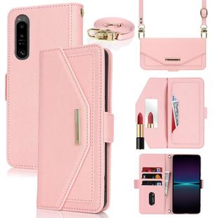 For Sony Xperia 1 IV Cross Texture Crossbody Lanyard Leather Phone Case(Pink)