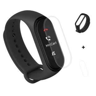 2 in 1 Silicone Watch Band with TPU Screen Film for Xiaomi Mi Band 4(Black)