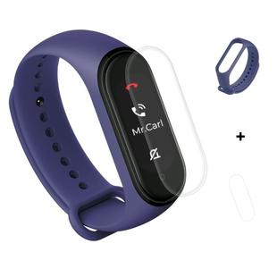2 in 1 Silicone Watch Band with TPU Screen Film for Xiaomi Mi Band 4(Dark Blue)