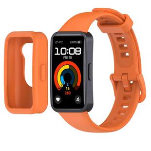 For Huawei Band 10 / 9 / 8 Color Button Watch Case Integrated Silicone Watch Band(Orange)