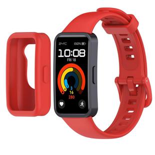 For Huawei Band 10 / 9 / 8 Color Button Watch Case Integrated Silicone Watch Band(Red)